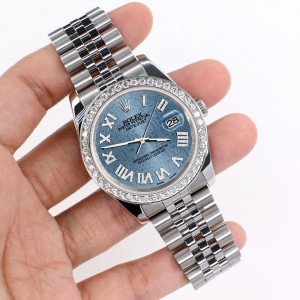 Rolex Datejust 116200 36mm 2.0ct Diamond Bezel/Ice Blue Jubilee Diamond Roman Dial Steel Watch