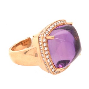 18k Rose Gold Cabochon Amethyst and Diamond Ring
