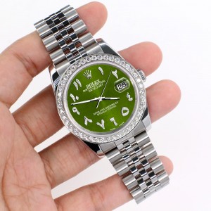 Rolex Datejust 116200 36mm 2.0ct Diamond Bezel/Royal Green Diamond Arabic Dial Steel Watch