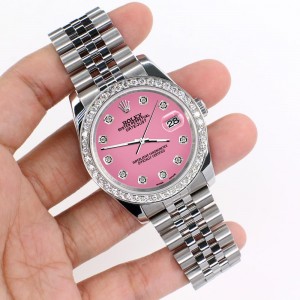 Rolex Datejust 116200 36mm 1.85ct Diamond Bezel/Hot Pink Diamond Dial Steel Watch