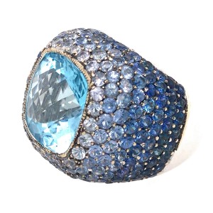 18k White Gold Sapphire and Topaz Cocktail Ring