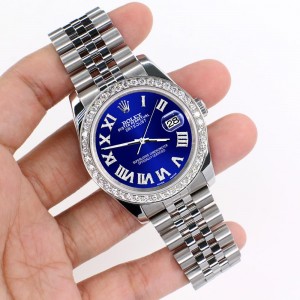 Rolex Datejust 116200 36mm 2.0ct Diamond Bezel/Navy Blue Diamond Roman Dial Steel Watch