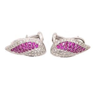 18k White Gold Pink Sapphire and Diamond Earrings
