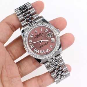 Rolex Datejust 116200 36mm 2.0ct Diamond Bezel/Salmon Diamond Roman Dial Steel Watch