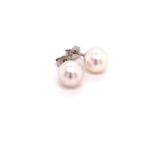 Akoya Pearl Earrings 14k White Gold 7.47 mm Certified $699  