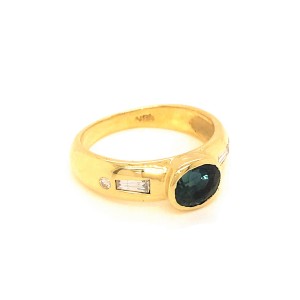 Estate 18k Yellow Gold Sapphire and Diamond Ring
