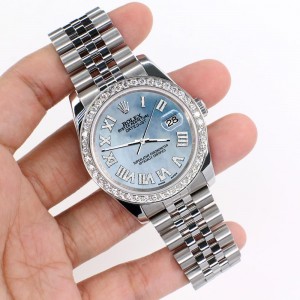 Rolex Datejust 116200 36mm 2.0ct Diamond Bezel/Sky Blue MOP Diamond Roman Dial Steel Watch