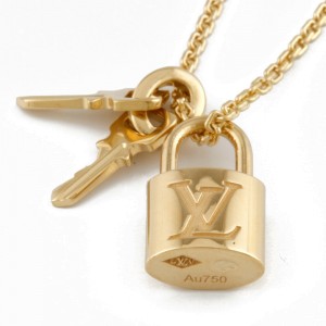Louis Vuitton Gold Tone Lock and Key Necklace, 21”
