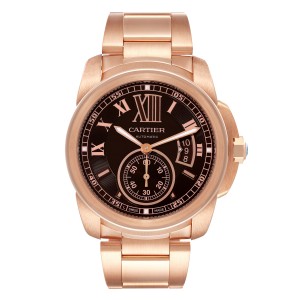 Cartier Calibre Rose Gold Brown Dial Automatic Mens Watch  