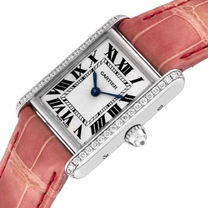 Cartier Tank Louis White Gold Diamond Pink Strap Ladies Watch  
