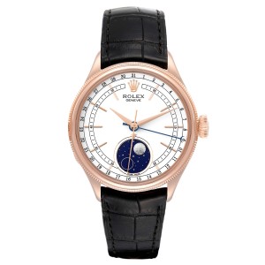 Rolex Cellini Moonphase White Dial Rose Gold Mens Watch 