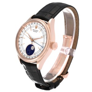 Rolex Cellini Moonphase White Dial Rose Gold Mens Watch 