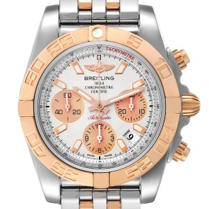 Breitling Chronomat 41 Steel Rose Gold Silver Dial Mens Watch  