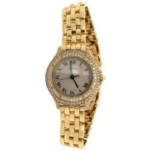 Cartier 18 Karat Yellow Gold Set with 2 Carat Round Brilliant Diamond Watch