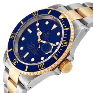 Rolex Submariner Blue Dial Steel Yellow Gold Mens Watch 