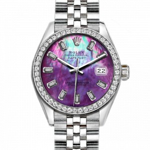 Rolex Datejust Stainless Steel with Custom Bezel and Purple MOP Dial 36mm Mens Watch 