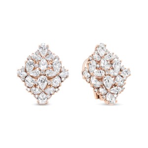 18K Rose Gold 8 1/3 Cttw Pear and Round Diamond Floral Cluster Omega Earrings (F-G Color, VS1-VS2 Clarity)
