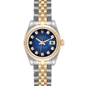 Rolex Datejust Steel Yellow Gold Diamond Dial Ladies Watch 