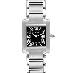 Cartier Tank Francaise Black Dial Steel Ladies Watch  