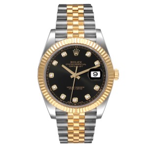 Rolex Datejust 41 Steel Yellow Gold Black Diamond Dial Watch  