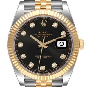 Rolex Datejust 41 Steel Yellow Gold Black Diamond Dial Watch  