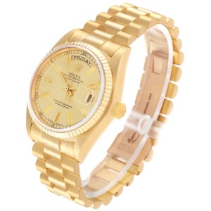 Rolex President Day-Date Yellow Gold Champagne Dial Mens Watch 
