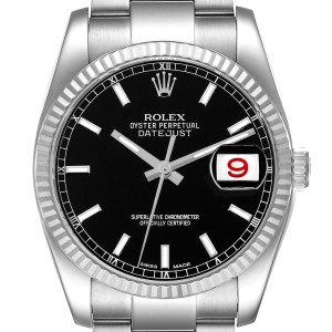 Rolex Datejust Steel White Gold Black Dial Mens Watch  