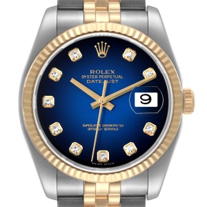 Rolex Datejust Steel Yellow Gold Blue Vignette Diamond Dial Watch  