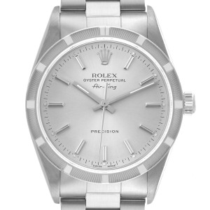 Rolex Air King Silver Dial Engine Turned Bezel Steel Mens Watch  