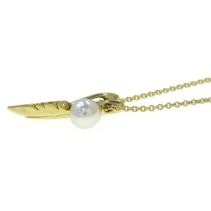 Mikimoto 18K Yellow Gold Pearl and Feather Necklace