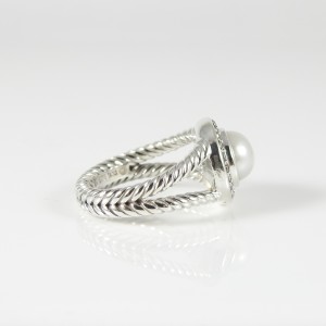 David Yurman Sterling Silver 0.20ct Diamond & Pearl Petite Cerise Ring Size 6