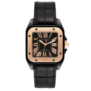 Cartier Santos 100 PVD Steel Rose Gold Midsize Mens Watch 