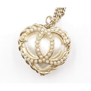 Chanel Gold-Tone Metal & Simulated Glass Pearl Heart Necklace