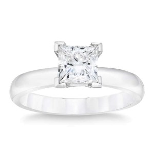 True 1.00 Carat Princess Cut Solitaire Diamond Ring in 14K White Gold 