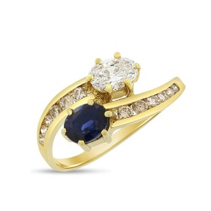 18k Yellow Gold 1.05tcw Natural Diamond & Sapphire Bypass Fashion Ring Size 6.5