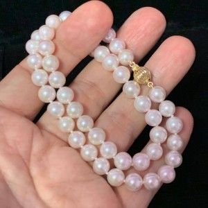 Akoya Pearl Necklace 14 KT YG 8 mm 16 in Certified $4,950  