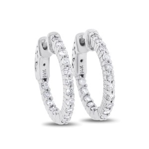 14k White Gold 0.79 Ct. Natural Diamonds Inside Out Hoop 3/4" Earrings