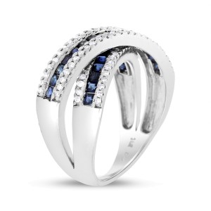 14k White Gold 1.95ct. Diamond & Sapphire Crossover Bypass Ring Size 7.25