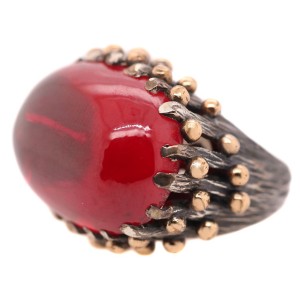 Vintage Silver Brutalist BORA Dome Red Stone Ring