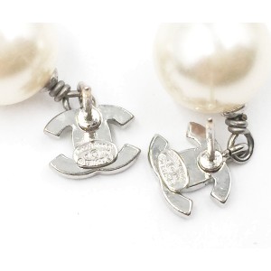 Chanel CC Rhinestone Simulated Glass Pearl Dangle Piercing Earrings