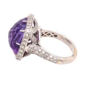 18k White Gold Amethyst and Diamond Ring