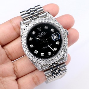 Rolex Datejust 41 Steel Jubilee Watch 5.9CT Diamond Bezel/Lugs/Sides/Black Dial 126300