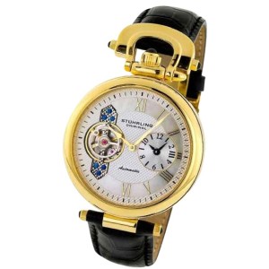 Stuhrling Emperor Open Heart 127.33352 Gold-Tone Stainless Steel & Leather 41mm Watch