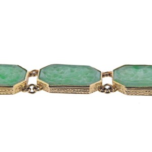 Art Deco Carved Jade Gold Bracelet