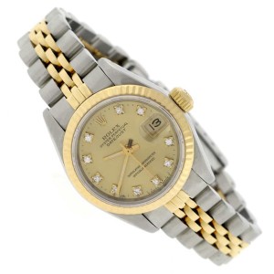 Rolex Datejust Ladies 2-Tone Gold/Steel Original Champagne Diamond Dial 26MM Automatic Watch