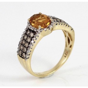 LeVian 14K Yellow Gold Chocolate Diamond & Orange Citrine Ring Size 5