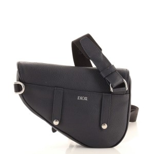 Christian Dior Saddle Crossbody Bag Leather with Logo Applique Mini