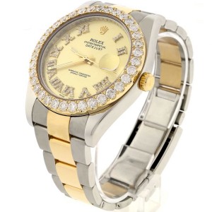 Rolex Datejust II 2-Tone Yellow Gold & Stainless Steel 41MM Automatic Mens Oyster Watch w/Roman Diamond Dial & 4CT Bezel 116333