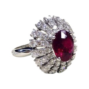18K White Gold Ruby & 2.57ct Diamond Cocktail Ring Size 7