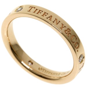 TIFFANY & Co 18K Pink Gold 1837 Narrow 2P Diamond US 4.75 Ring 